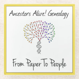 Vom Papier zum Menschen Logo, gelb Glasuntersetzer