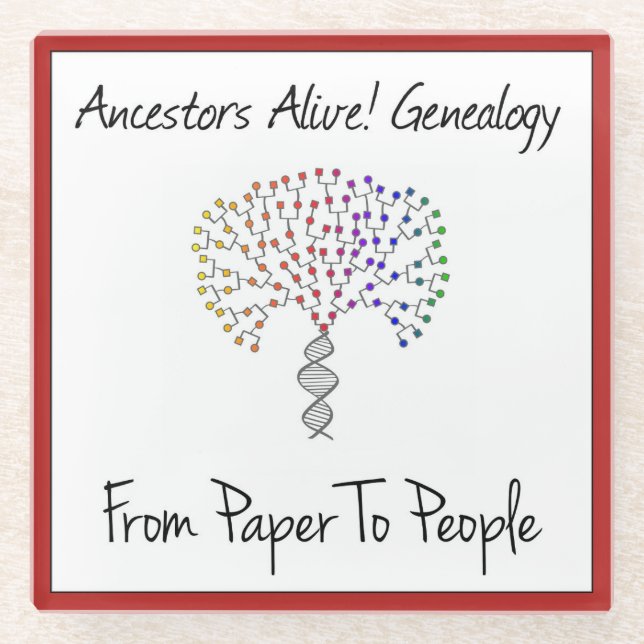 Vom Papier zum Menschen Logo, rot Glasuntersetzer (Vorderseite)