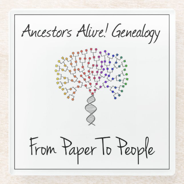 Vom Papier zum Menschen Logo, weiß Glasuntersetzer (Vorderseite)