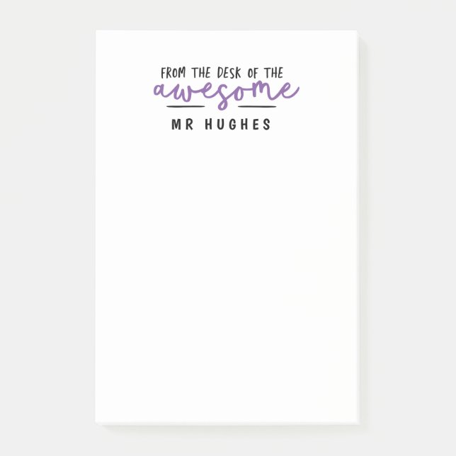 Vom Schreibtisch aus lila lustige Lehrerin Post-it Klebezettel (Vorderseite)