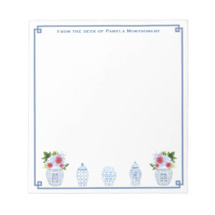 vom Schreibtisch   Chinoiserie Chic Red White Blue Notizblock