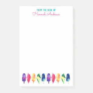 Vom Schreibtisch der Regenbogen-Aquarell-Eiscreme Post-it Klebezettel