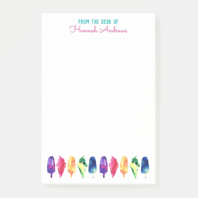 Vom Schreibtisch der Regenbogen-Aquarell-Eiscreme Post-it Klebezettel (Vorderseite)