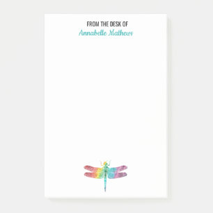 Vom Schreibtisch der Regenbogen-Aquarell-Libelle Post-it Klebezettel