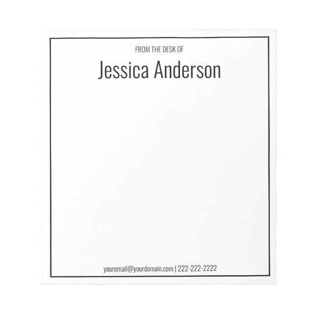 Vom Schreibtisch des Schwarz-weißen Minimalistisch Notizblock (Vorderseite)