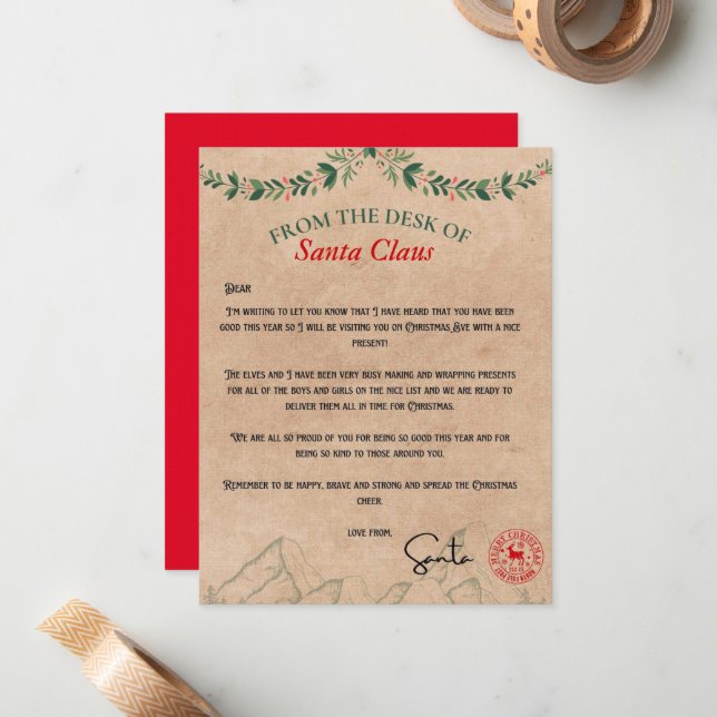 vom Schreibtisch des Weihnachtsmanns Kraft Mitteilungskarte (Vorderseite/Rückseite Beispiel)