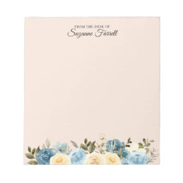 Vom Schreibtisch mit Namen Watercolor Blue Floral  Notizblock