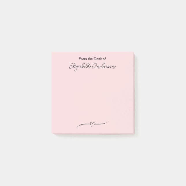 Vom Schreibtisch mit rosa und schwarzen Skriptname Post-it Klebezettel (Vorderseite)