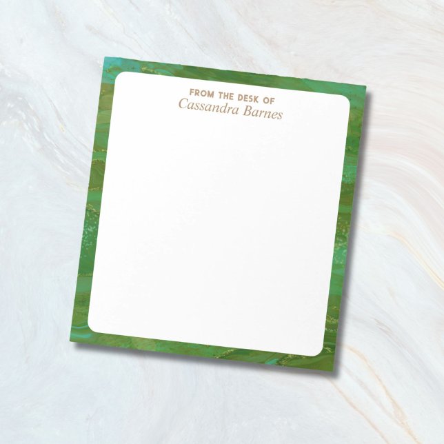 vom Schreibtisch Notizblock ("from the desk of" personalized notepad with green border)