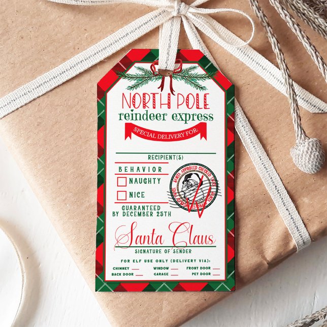 Vom Weihnachtsmann Rot & Grün Tartan Weihnachten Geschenkanhänger (Von Creator hochgeladen)