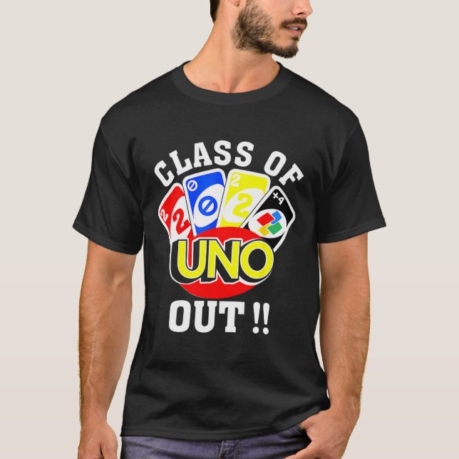 von 2024 Uno Out Senior 2024 Abschluss Lehrer Stu T-Shirt (Vorderseite)
