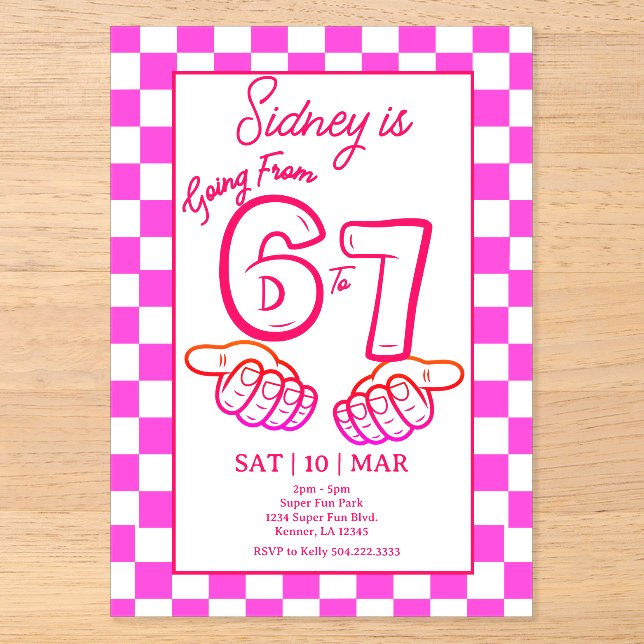 Von 6 bis 7 Meme Geburtstag Checkerboard Einladung (Vorderseite)