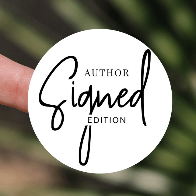 Von Author Edition Book Launch Minimalistisch sign Runder Aufkleber (Customizable signed by author round stickers in black and white)