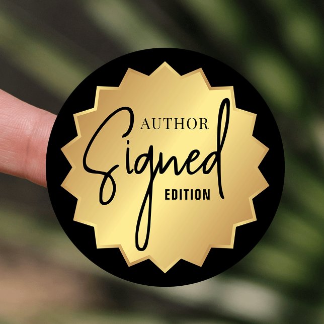 Von Autor Edition signiert Buchstart Black & Gold Runder Aufkleber (Black and faux gold Signed by Author round stickers)