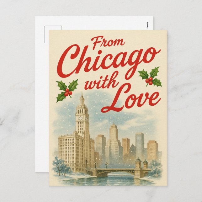 Von Chicago mit Liebe Holiday Postkarte (Vorne/Hinten)