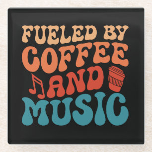 Von Coffee & Music Retro gespeist Vintage Typograf Glasuntersetzer