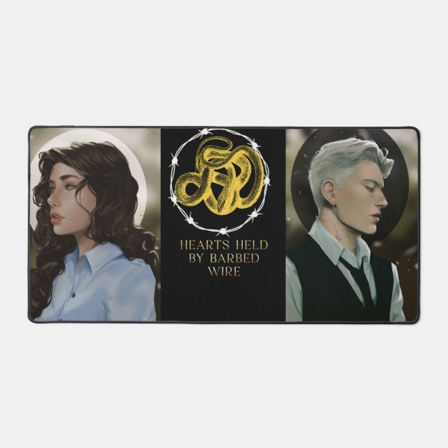 Von der Computer-matte mit Stacheldraht gehaltene  Schreibtischunterlage (Vorderseite)