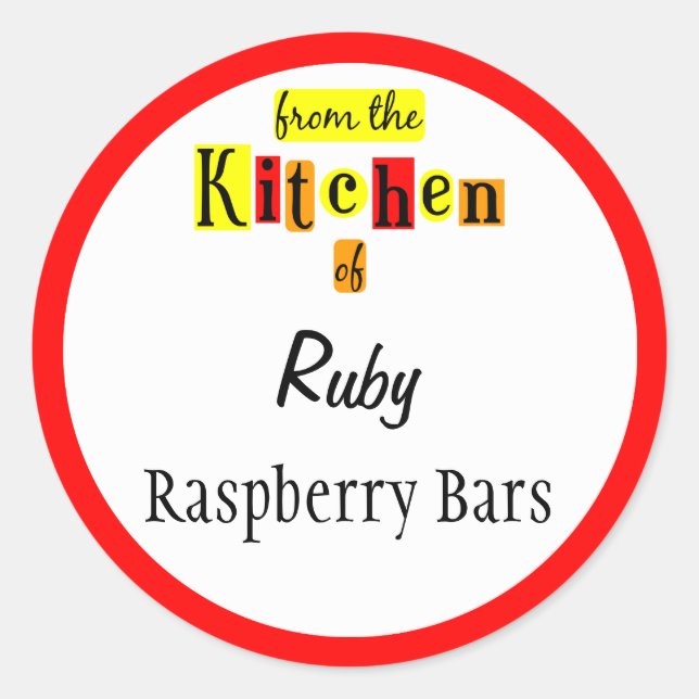 Von der Küche der Retro Red Editable Stickers (Vorderseite)