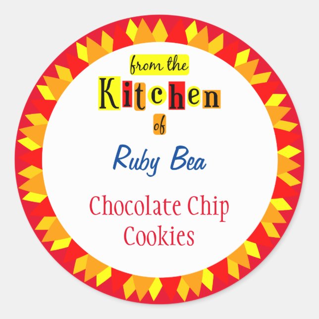 Von der Küche der Retro-Sternexplosion bearbeitbar Runder Aufkleber (Vorderseite)