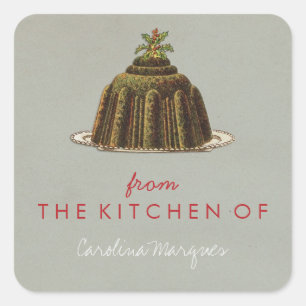 Von der Küche des Vintagen Weihnachtspuddings Quadratischer Aufkleber
