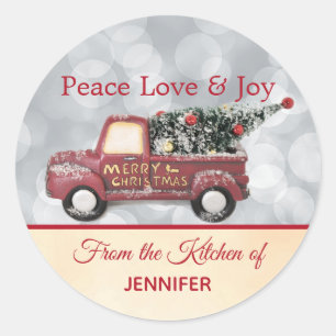 Von der Küche   Roter Weihnachtswagen Runder Aufkleber