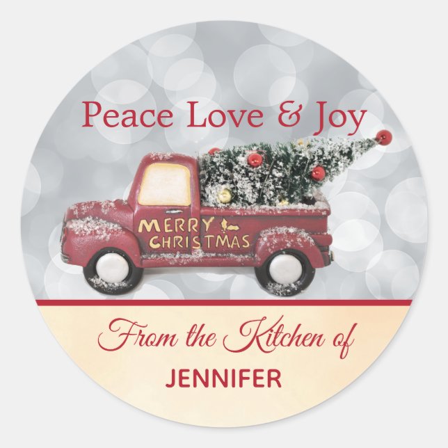 Von der Küche | Roter Weihnachtswagen Runder Aufkleber (Vorderseite)