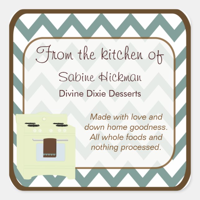 Von der Küche Zickzack kleines Blau/Braun Quadratischer Aufkleber (Vorderseite)