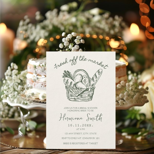 Von der Marktreife gezeichnet grünes Brautparty Einladung (Fresh off the market green hand drawn bridal shower invitation)