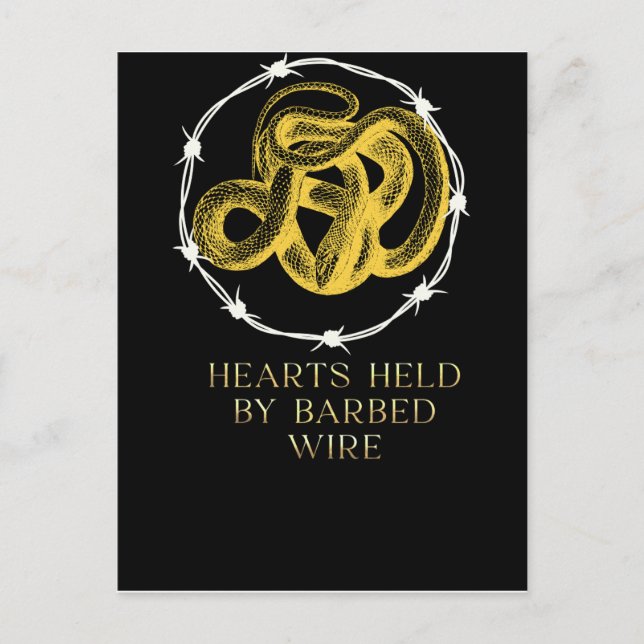 Von der Postkarte "Barbed Wire" gehaltene Herzen (Vorderseite)