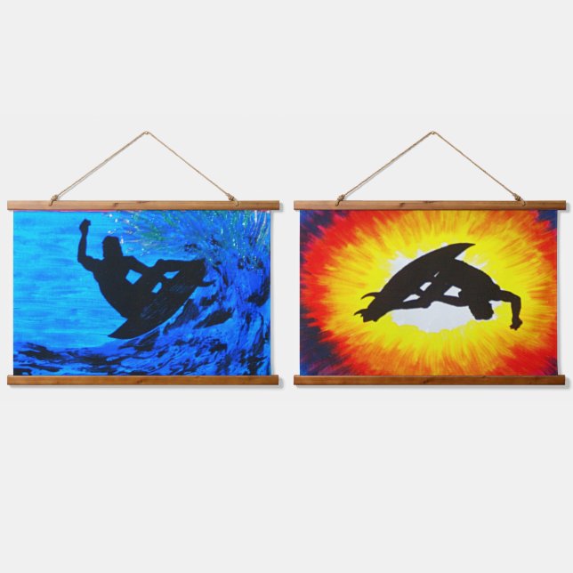 Von der Sonne bis zum Surfen, Wandtapeten aus Holz Wandteppich Mit Holzrahmen (Doppelt)