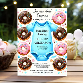 von Dreams Pink Blue Donuts und Diapers Baby Dusch Einladung