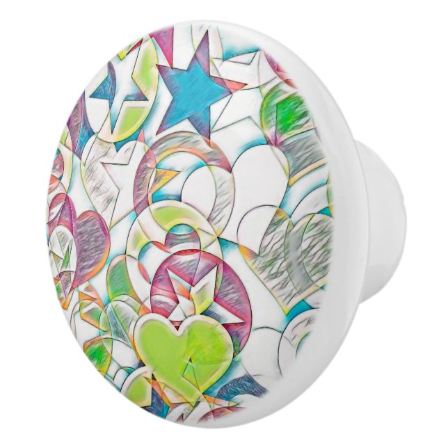 Von EDDArt handgezeichnet - Sterne und Herzen 1 Keramikknauf (Rechts)