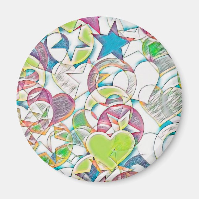Von EDDArt handgezeichnet - Sterne und Herzen 1 Magnet (Vorne)