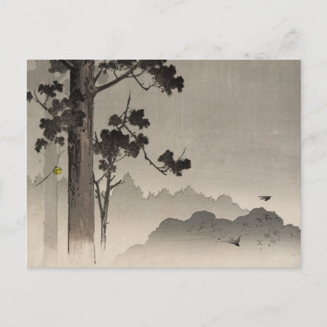 Von einem Baum hängende Glocke - Japanischer Holzb Postkarte (Vorderseite)