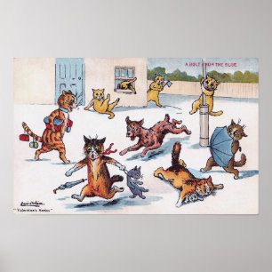 Von einem Hund gejagter Kater, Louis Wain Poster