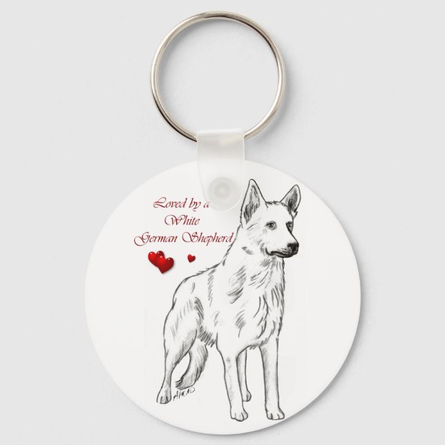 Von einem weißen deutschen Hirten geliebt Schlüsselanhänger (Vorderseite)