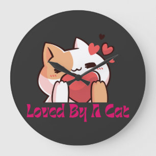 "Von einer Katze geliebt Kawaii Katzen Wanduhr"  Große Wanduhr
