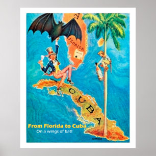 Von Florida nach Kuba, lustige Vintage-Illustratio Poster