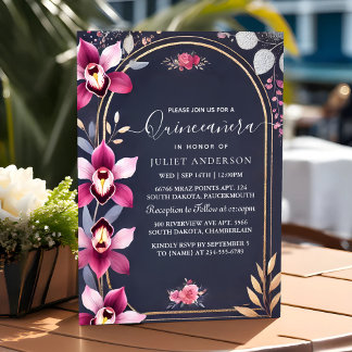 Von Glam Ball Gown Spark Dark Navy Blue Quinceaner Einladung