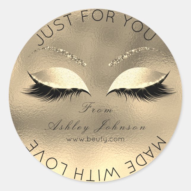 Von Glitzer Lashes Glitzer Beauty Gold Makeup Runder Aufkleber (Vorderseite)