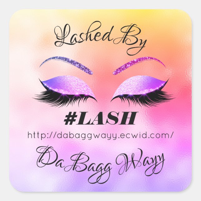 Von Glitzer Lashes hergestellte Beauty Rose Makeup Quadratischer Aufkleber (Vorderseite)