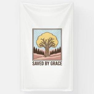Von Gnade christlicher Baum gerettet Vintage-Shirt Banner