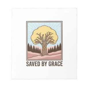 Von Gnade christlicher Baum gerettet Vintage-Shirt Notizblock
