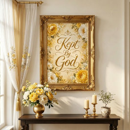 Von Gott Bewahrt Gelbe und Weiße Florale Wandkunst Poster