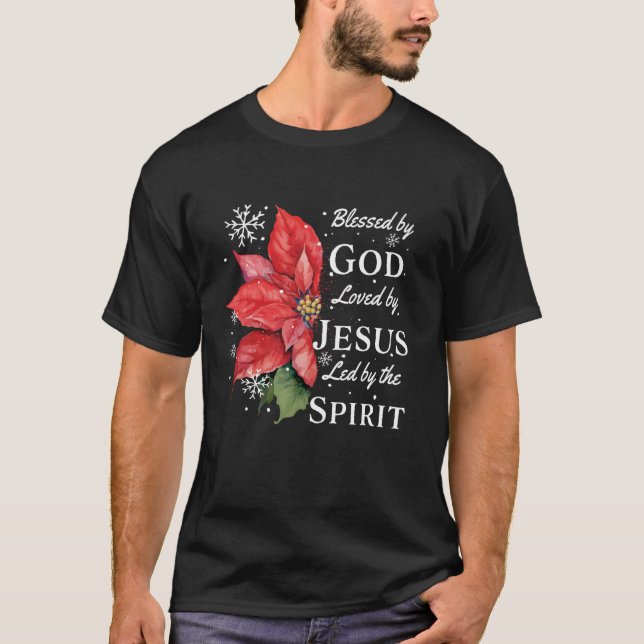 Von Gott geliebt von Jesus Weihnachten Poinsettia T-Shirt (Vorderseite)