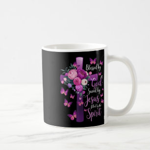 Von Gott Gerettet, Lila Blumenkreuz Kaffeetasse