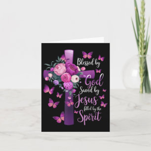 Von Gott Gerettet, Lila Blumenkreuz Karte