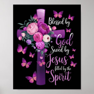 Von Gott Gerettet, Lila Blumenkreuz Poster