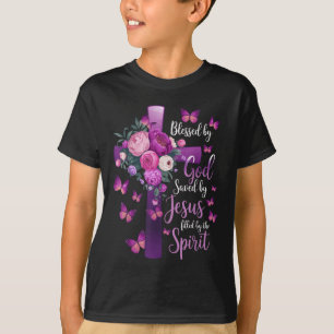 Von Gott Gerettet, Lila Blumenkreuz T-Shirt