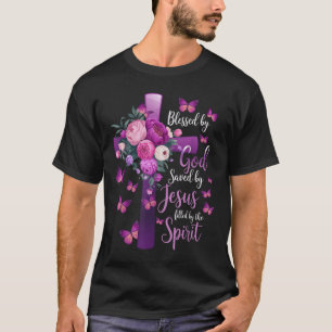 Von Gott Gerettet, Lila Blumenkreuz T-Shirt